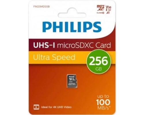 [Карта памяти ] Micro SecureDigital 256GB Philips High Speed  microSDHC Class UHS-I U3, V30, A1, 100MB/s