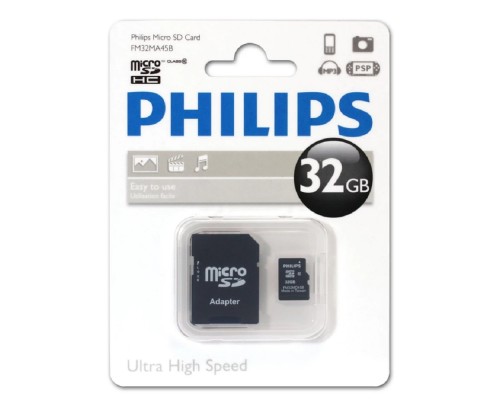 [Карта памяти ] Micro SecureDigital 32GB Philips microSDHC Class 10 (SD адаптер) (FM32MA45B/97)