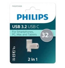 PHILIPS USB Drive 32Gb PHILIPS 2-in-1 USB 3.2 USB C, OTG, USB 3.2/Type-C, Металл, 100 MB/s