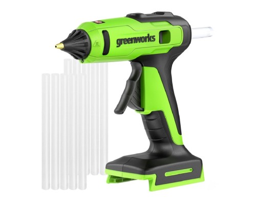 [Фены] Greenworks G24GLG Пистолет клеевой, 24V, 150°С, 90 сек, 11 мм, без АКБ и ЗУ [3502207]