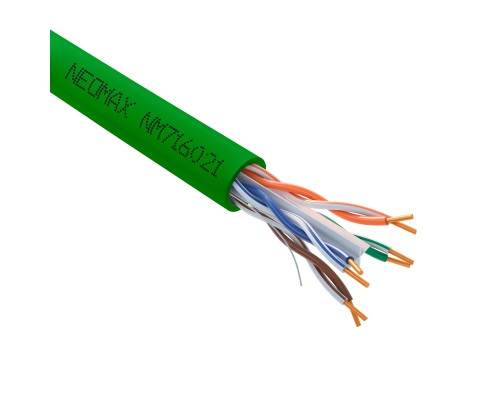 [ Витая пара] Кабель NEOMAX [NM716021] U/UTP cat.6 4x2x0.57, 23 AWG, Медь, внутренний, PVCLS нг(А)-LSLTx, 305м, зеленый;  Fluke Tested