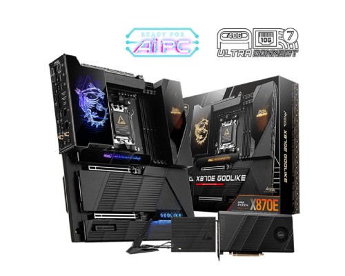 [Материнская плата] Материнская плата MSI MEG X870E GODLIKE X870, AM5, 4*DDR5, 2*PCIEx16, 1*PCIEx4, 7*M.2, 7*TypeC, 8*USB3.2Gen2, 4*USB3.2Gen1, 4*USB2.0, 4*SATA3.0, 10G, 5G, 2*Type-C(DP), E-ATX, RTL