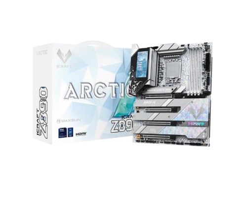 [Материнская плата] MAXSUN MS-iCraft Z890 Arctic DEMO  (Socket 1851, ATX, 4*DDR5(256Gb), DP/HDMI, 4*SATA3, 4*M.2, 4xPCI-Ex16, 2*Type-C, 9*USB 3.1, LAN 1*5G, BT 5.4, Wi-Fi 7, SPDIF, white, RTL)