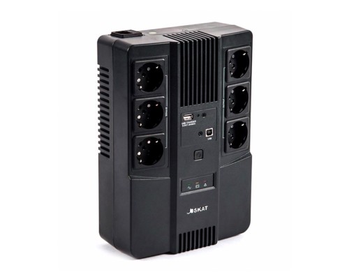 [Бастион ИБП] SKAT-UPS 800 AI ИБП 800 ВА/480 Вт, Диапазон входного напряжения: 170 - 270 В 1АКБ 9Ач внутр. меандр. стаб-ция напр-я., Выходные разъёмы: Schuko – 3 шт. (с питание от АКБ), Schuko – 3 шт. (фильтрац
