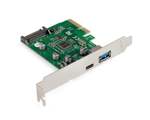 [Контроллер] Exegate EX298302RUS Контроллер ExeGate EXE-320-1A1C (PCI-E x4 v3.0, USB3.2 Gen2 1xType-A + 1xType-C ext., SuperSpeed+ скорость до 10 Гбит/с, разъем доп.питания, ASMedia Chipset ASM1142)