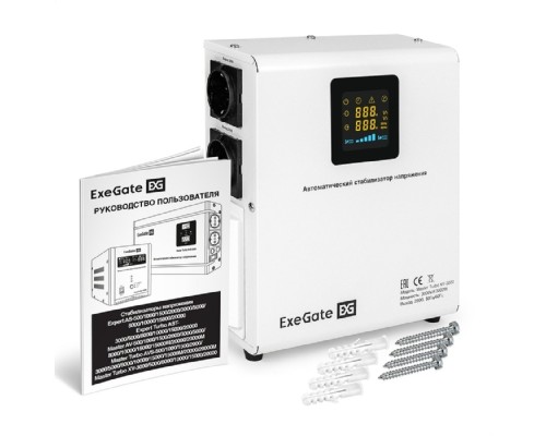 [Стабилизаторы] Exegate EX298250RUS Стабилизатор напряжения настенный ExeGate Master Turbo XV-3000 (3000ВА, вход 80-265В, цветной дисплей, выход 220В±8%, КПД 98%, 5 уровней защиты, задержка, усиленный метал.корпус, к