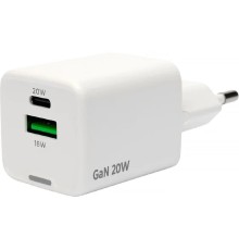 Cablexpert зарядное устройство 20Вт GaN, 3А, QC4.0/PD, 1xUSB, 1xType-C, белый, пакет (MP3A-PC-61)