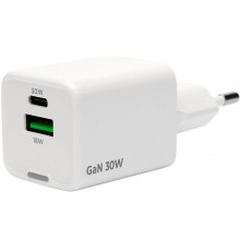 Cablexpert зарядное устройство 30Вт GaN, 3А, QC4.0/PD, 1xUSB, 1xType-C, белый, пакет (MP3A-PC-63)
