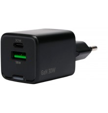 Cablexpert зарядное устройство 30Вт GaN, 3А, QC4.0/PD, 1xUSB, 1xType-C, черный, пакет (MP3A-PC-64)