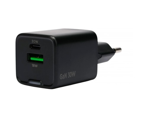 [Аксессуар] Cablexpert зарядное устройство 30Вт GaN, 3А, QC4.0/PD, 1xUSB, 1xType-C, черный, пакет (MP3A-PC-64)