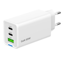 Cablexpert зарядное устройство 65Вт GaN, 3.25A, QC4.0/PD, 2xType-C, 1xUSB, белый, коробка (MP3A-PC-65)