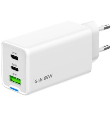 Cablexpert зарядное устройство 65Вт GaN, 3.25A, QC4.0/PD, 2xType-C, 1xUSB, белый, коробка (MP3A-PC-65)