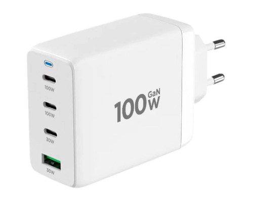 [Аксессуар] Cablexpert зарядное устройство 100Вт GaN, 5A, QC5.0/PD, 3xType-C, 1xUSB, белый, коробка (MP3A-PC-66)