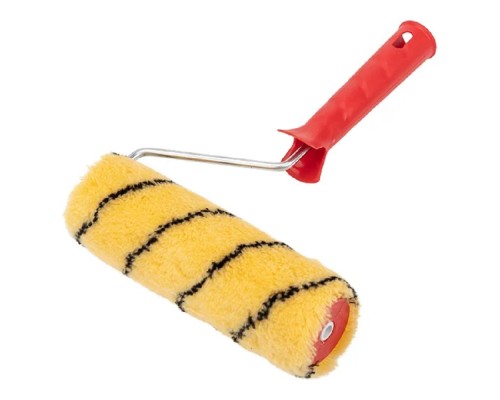 [Штукатурно-малярный инструмент] Rexant (89-0021) Валик полиакрил желтый с черной полосой, ворс 11 мм, ширина ролика 180 мм, бюгель 6 мм, d 42 мм