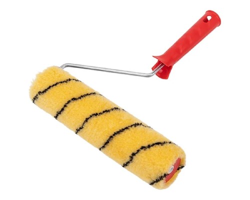 [Штукатурно-малярный инструмент] Rexant (89-0022) Валик полиакрил желтый с черной полосой, ворс 11 мм, ширина ролика 240 мм, бюгель 6 мм, d 42 мм