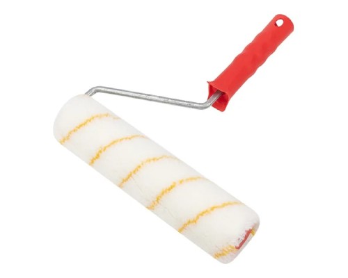 [Штукатурно-малярный инструмент] Rexant (89-0010) Валик полиамид белый с желтой полосой, ворс 11 мм, ширина ролика 240 мм, d 42 мм, бюгель 8 мм, серия «Мастер»