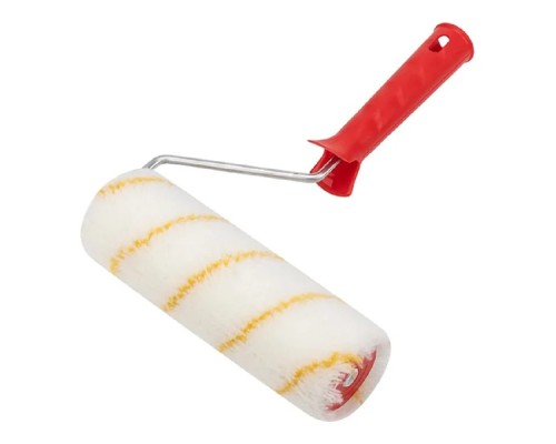 [Штукатурно-малярный инструмент] Rexant (89-0025) Валик полиамид белый с желтой полосой, ворс 11 мм, ширина ролика 180 мм, d 42 мм, бюгель 6 мм