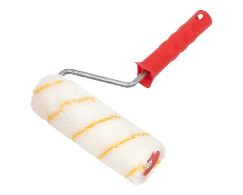 [Штукатурно-малярный инструмент] Rexant (89-0009) Валик полиамид белый с желтой полосой, ворс 11 мм, ширина ролика 180 мм, d 42 мм, бюгель 8 мм, серия «Мастер»