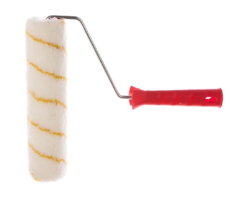[Штукатурно-малярный инструмент] Rexant (89-0026) Валик полиамид белый с желтой полосой, ворс 11 мм, ширина ролика 240 мм, d 42 мм, бюгель 6 мм