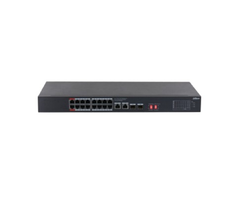 [Коммутаторы] DAHUA DH-S3220-16GT-190 16-порт. Гига. коммутатор с PoE, уровень L2  16 RJ45 10/100/1000Мбит/с (PoE/PoE+/Hi-PoE), 2 RJ45 10/100/1000Мбит/с (uplink), 2 SFP 1000Мбит/с (uplink) до 190Вт