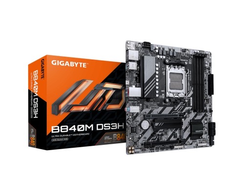 [Материнская плата] Gigabyte B840M DS3H {Socket AM5, AMD B840, 4xDDR5-5200, HDMI+DP+DP, 2xPCI-Ex16, 4xSATA3(RAID 0/1/10), 2xM.2, 8 Ch Audio, 1x2,5GLan, (4+4)xUSB2.0, (2+2)xUSB3.2, (1+1)xUSB Type-C™, 1xPS/2, mATX} RTL 