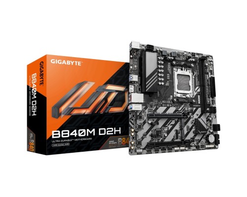 [Материнская плата] Gigabyte B840M D2H {Socket AM5, AMD B840, 2xDDR5-5200, HDMI, 2xPCI-Ex16, 4xSATA3(RAID 0/1/10), 2xM.2, 8 Ch Audio, 1x2,5GLan, (4+4)xUSB2.0, (2+2)xUSB3.2, 1xPS/2, mATX} RTL 