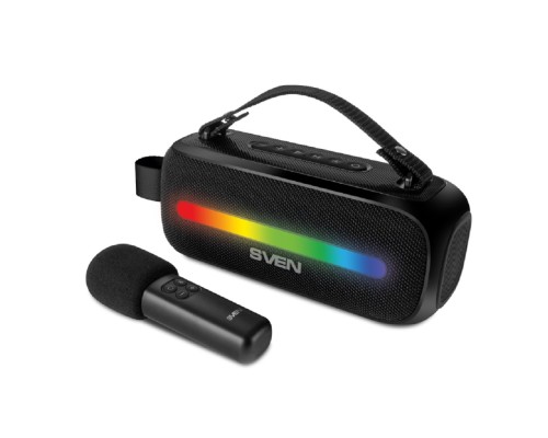 [Колонки] SVEN PS-255, черный (12 Вт, Bluetooth, FM, USB, караоке микрофон, 3600мА*ч)