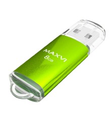 Maxvi USB Drive 8GB MP green, монолит с колпачком, металл + ABS пластик, USB 2.0