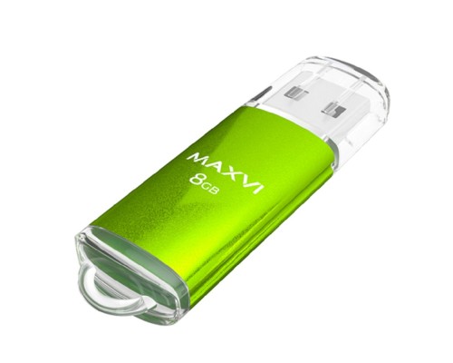 [носитель информации] Maxvi USB Drive 8GB MP green, монолит с колпачком, металл + ABS пластик, USB 2.0