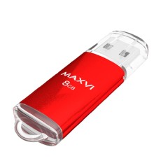 Maxvi USB Drive 8GB MP red, монолит с колпачком, металл + ABS пластик, USB 2.0