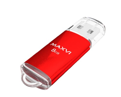 [носитель информации] Maxvi USB Drive 8GB MP red, монолит с колпачком, металл + ABS пластик, USB 2.0