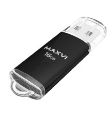 Maxvi USB Drive 16GB MP black, монолит с колпачком, металл + ABS пластик, USB 2.0 FD16GBUSB20C10MP