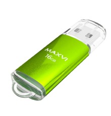 Maxvi USB Drive 16GB MP green, монолит с колпачком, металл + ABS пластик, USB 2.0
