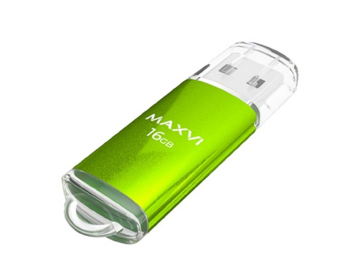 [носитель информации] Maxvi USB Drive 16GB MP green, монолит с колпачком, металл + ABS пластик, USB 2.0