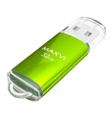 Maxvi USB Drive 32GB MP green, монолит с колпачком, металл+ ABS пластик, USB 2.0