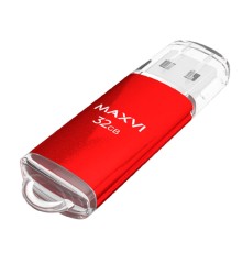 Maxvi USB Drive 32GB MP red, монолит с колпачком, металл + ABS пластик, USB 2.0