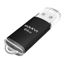 Maxvi USB Drive 64GB MP black, монолит с колпачком, металл + ABS пластик, USB 2.0