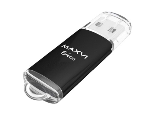 [носитель информации] Maxvi USB Drive 64GB MP black, монолит с колпачком, металл + ABS пластик, USB 2.0