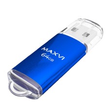 Maxvi USB Drive 64GB MP blue, монолит с колпачком, металл + ABS пластик, USB 2.0