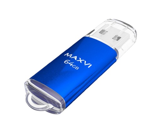 [носитель информации] Maxvi USB Drive 64GB MP blue, монолит с колпачком, металл + ABS пластик, USB 2.0
