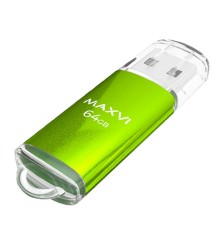Maxvi USB Drive 64GB MP green, монолит с колпачком, металл + ABS пластик, USB 2.0