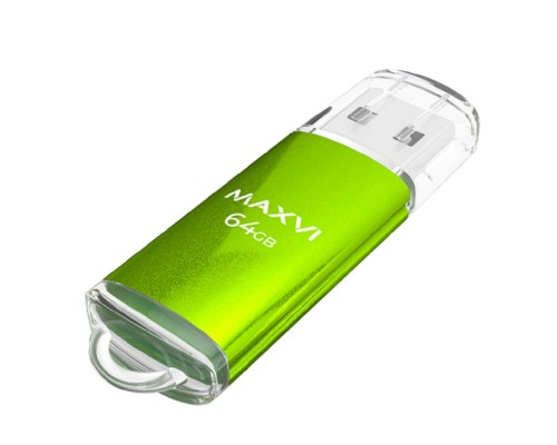 [носитель информации] Maxvi USB Drive 64GB MP green, монолит с колпачком, металл + ABS пластик, USB 2.0