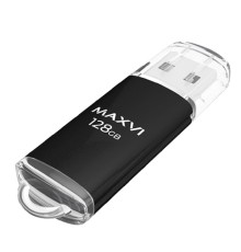 Maxvi USB Drive 128GB MP black, монолит с колпачком, металл + ABS пластик, USB 2.0