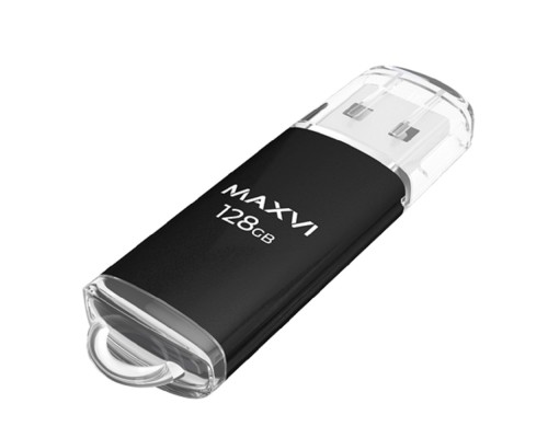 [носитель информации] Maxvi USB Drive 128GB MP black, монолит с колпачком, металл + ABS пластик, USB 2.0
