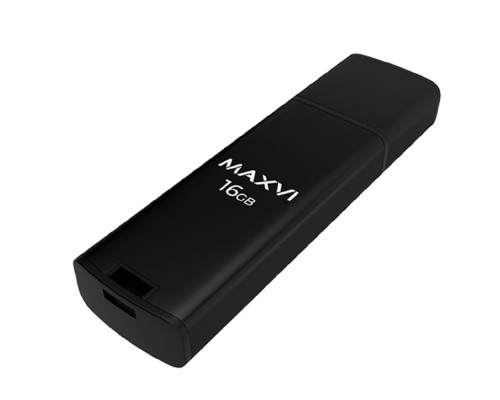[носитель информации] Maxvi USB Drive 16GB MP2 black, монолит с колпачком, ABS пластик + металл, USB 2.0