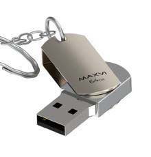 Maxvi USB Drive 64GB MR metallic silver, поворотный, металл, USB 2.0