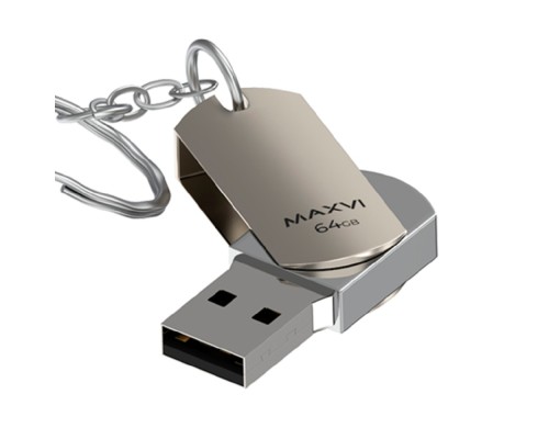 [носитель информации] Maxvi USB Drive 64GB MR metallic silver, поворотный, металл, USB 2.0