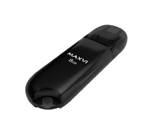 [носитель информации] Maxvi USB Drive 8GB P1 black, монолит с колпачком, ABS пластик, USB 2.0 FD8GBUSB20C10P1
