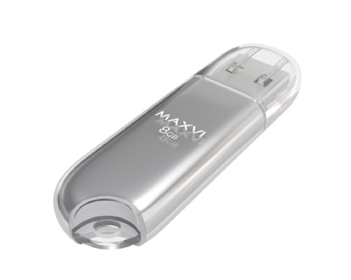 [носитель информации] Maxvi USB Drive 8GB P1 silver, монолит с колпачком, ABS пластик, USB 2.0
