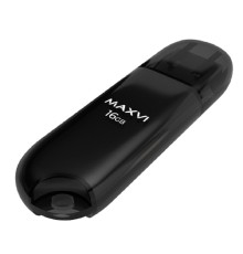 Maxvi USB Drive 16GB P1 black, монолит с колпачком, ABS пластик, USB 2.0